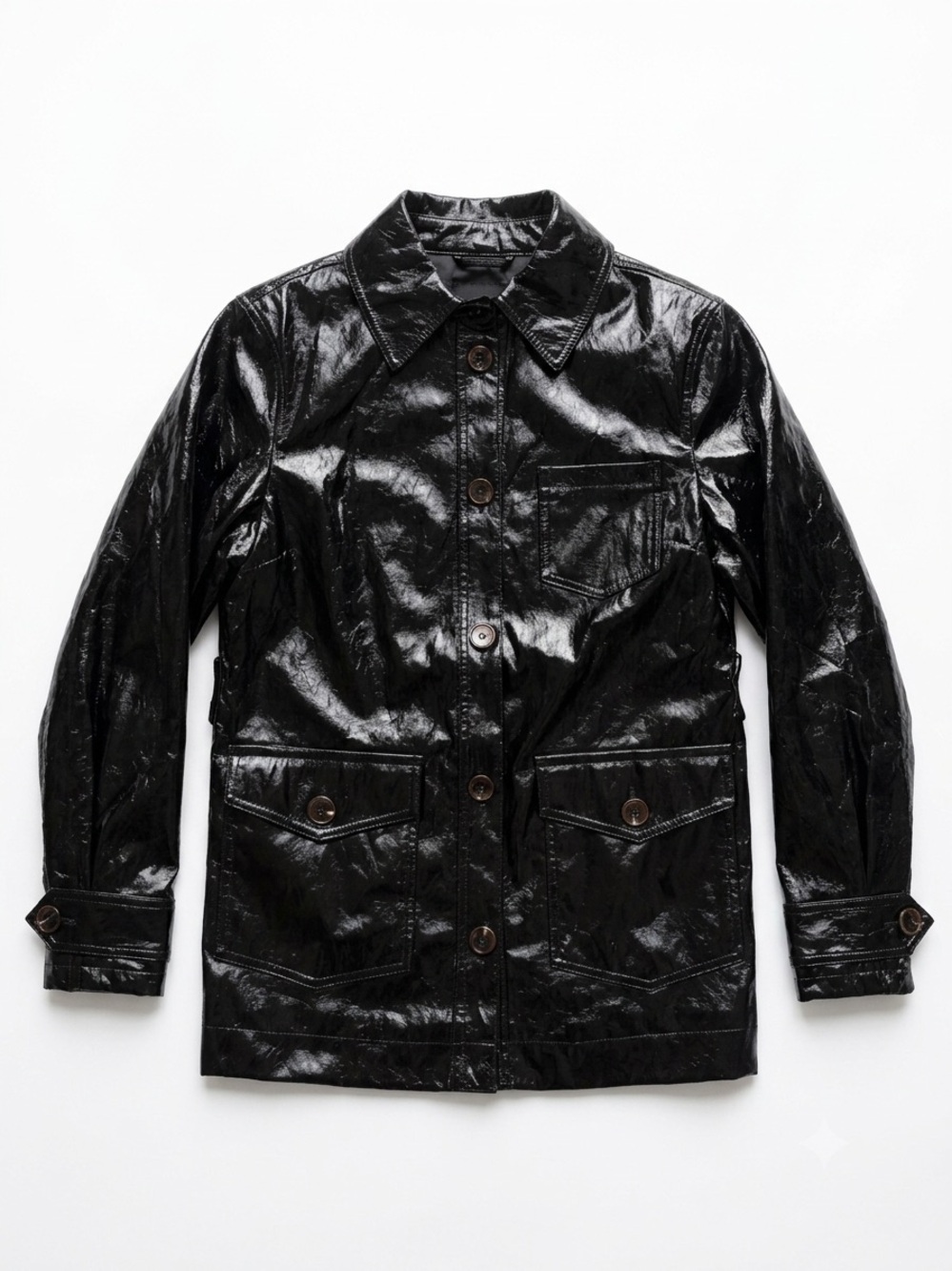 Topshop Black Glossy Button-Front Raincoat